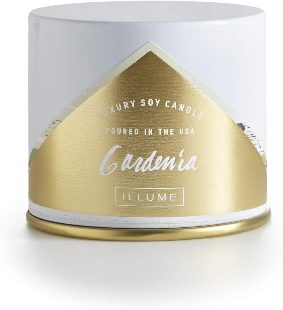 Illume Gardenia Soy Candle, Vanity Tin, White, 11.8 oz.
