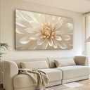 Trogonup Large Floral Canvas Wall Art for Living Room Modern White Gold Flower Botanical Landscape Artwork for Teen Girls Room Bedroom Office Kitchen 29x58 Inch