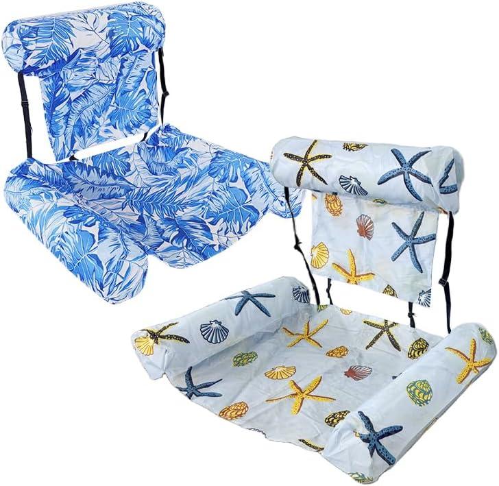 Inflatable Pool Chair Floats for Adults - 2-Pack Adjustable Floating Lounge Chairs with Fabric Cover, Heavy-Duty Design for Swimming Pool, Beach, Lake