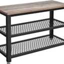 VASAGLE 3-Tier Shoe Rack, Shelf Storage Bench with Metal Mesh Shelves and Seat, Free Standing Shoe Organizer for Entryway, 11.8 x 28.7 x 17.7 Inches, Greige and Black ULBS73MB