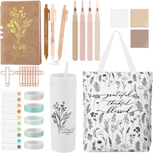Patelai 29 Pcs Bible Study Supplies Journaling Kit with Christian Cup Tote Bag for Mother's Day Women Gifts Set for Friend Sister Mom Church Religious Birthday Gifts(White)