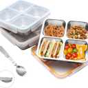 3 Pack Stainless Steel Bento Lunch Box, 4 Compartment Snack Containers, Divided Meal Prep Lunch Containers, Food Storage Containers For Work and Travel