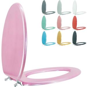 Elongated Toilet Seat Wood Toilet Seat Prevent Shifting with Zinc Alloy Hinges American Standard Size Toilet Seat Easy to Install also Easy to Clean (Elongated,Sparkling Pink)