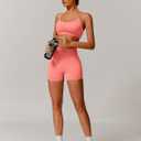 ABOCIW Womens Seamless Workout Sets Backless Sports Bra Scrunch Butt High Waist Gym Shorts 2 Piece Outfits (Pink, XS)