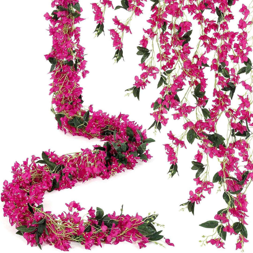 12pcs Artificial Bougainvillea Flowers Garland Totally 70.87 ft Fake Silk Bougainvillea Vines Long Plant Faux Wreaths for Centerpieces Runner Wedding Arch Wall(Plum Purple)