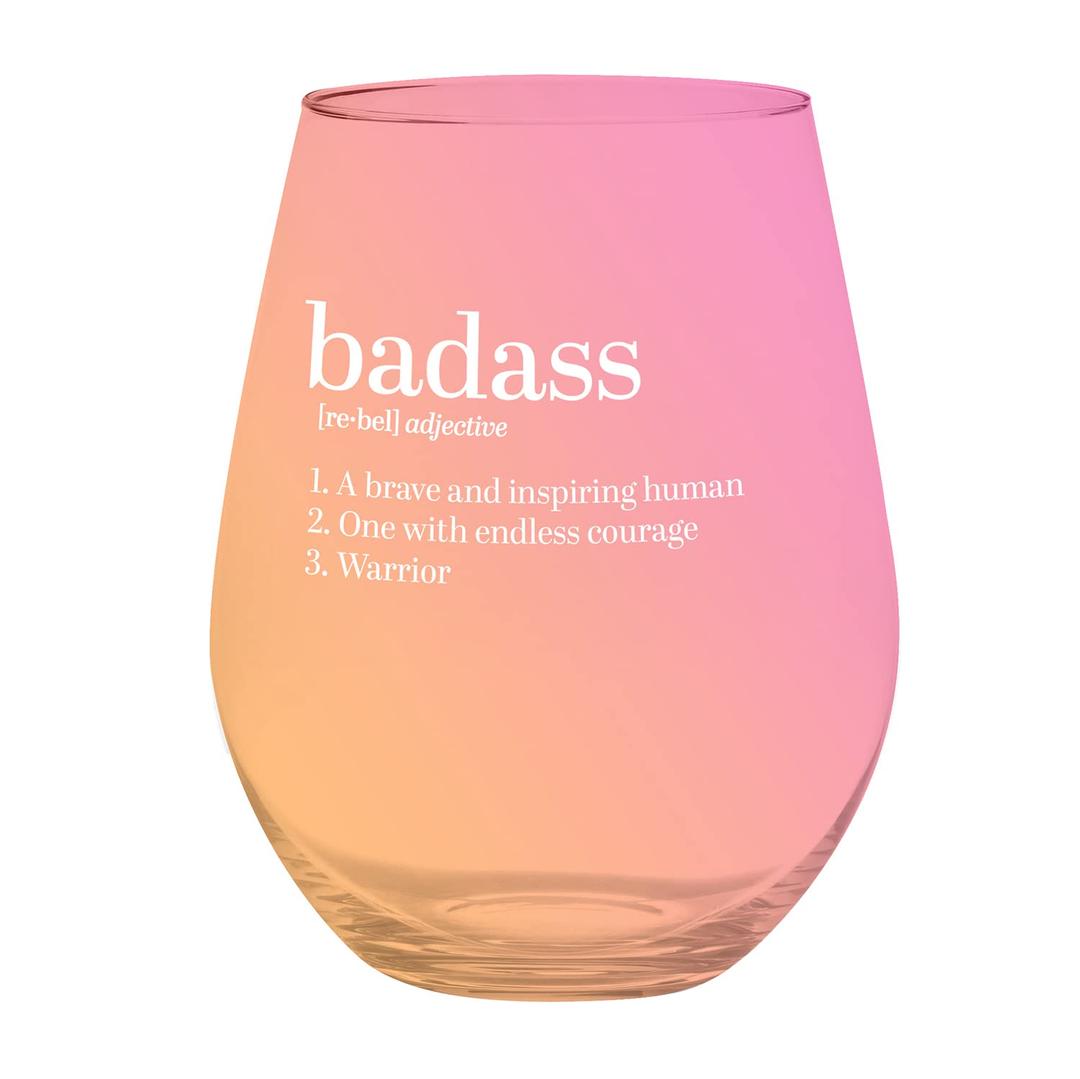 Slant Collections Celebration Wine Glasses Jumbo Stemless Wine Glass Holds a Full Bottle, 30-Ounce, Badass