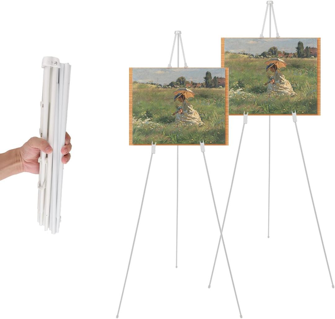 2 Pack White Easel Stand for Display Wedding Sign & Poster,63 Inches Tall Adjustable Art Easel for Display Holder- with Bag Collapsable Portable Poster Easle - Floor Lightweight Metal Easel Tripod