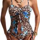 Verdusa 2 Piece Leopard Cute Tankinis Swimwear for Women Polka Dots Beach Outfits 2026 Bikini Sets (L)
