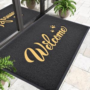Welcome Mat Outdoor, 36x24 All-Season Waterproof Front Door Mat, All-Weather Quick Drying Doormat, Low Profile Indoor, Patio Porch Entryway Floor, Black-Gold (Large 36"x24")