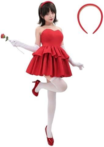 DAZCOS Red Strapless Dress Cosplay Costume for Womens Full Set Cosplay Outfit for Halloween Christmas Daily