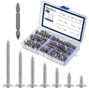  130 Pcs WensiLon #8 Phillips Truss Head Wood Screws Stainless Steel 410 Quick Metal Self Tapping Assortment Kit