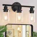 3-Light Bathroom Light Fixtures, Black Modern Vanity Lights with Clear Glass Shade, Bathroom Wall Lamp for Mirror Kitchen Living Room Hallway Cabinet Porch (Matte Black)