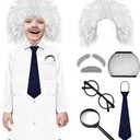 9 Pcs Kids Mad Scientist Costume Albert Einstein Costume with Wig 100th Day of School Old Man for 5-14 Years (X-Large)