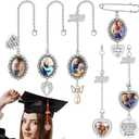 Spakon 6 Pcs Graduation Cap Photo Charm Personalized Graduation Cap Decorations Memorial DIY Tassel Present for Grad Cap Picture Charm Cap Topper Class of 2026 Gown Ceremony (Silver)