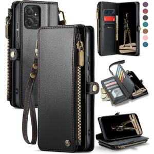 Defencase Wallet Case Compatible with Motorola Moto G Stylus 5G 2023 with RFID Blocking Zipper Card Holder Fashion Soft PU Leather Magnetic Flip Closure Strap Phone Case Wallet for Women Men, Black