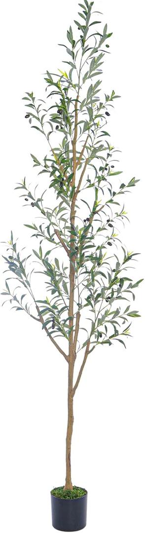 7.6FT (92'') Olive Tree Tall Skinny Artificial Plants for Home Indoor, Fake Potted Olive Silk Tree for Modern Home Office Living Room Floor Decor Indoor (7.6ft-Skinny)