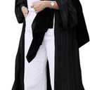 Womens Muslim Kimono Abaya Solid Striped Retro Ethnic Cardigan Robe Dubai Middle Eastern Saudi Arabia Eid Clothes (Large, Black Cardigan + Hijab)