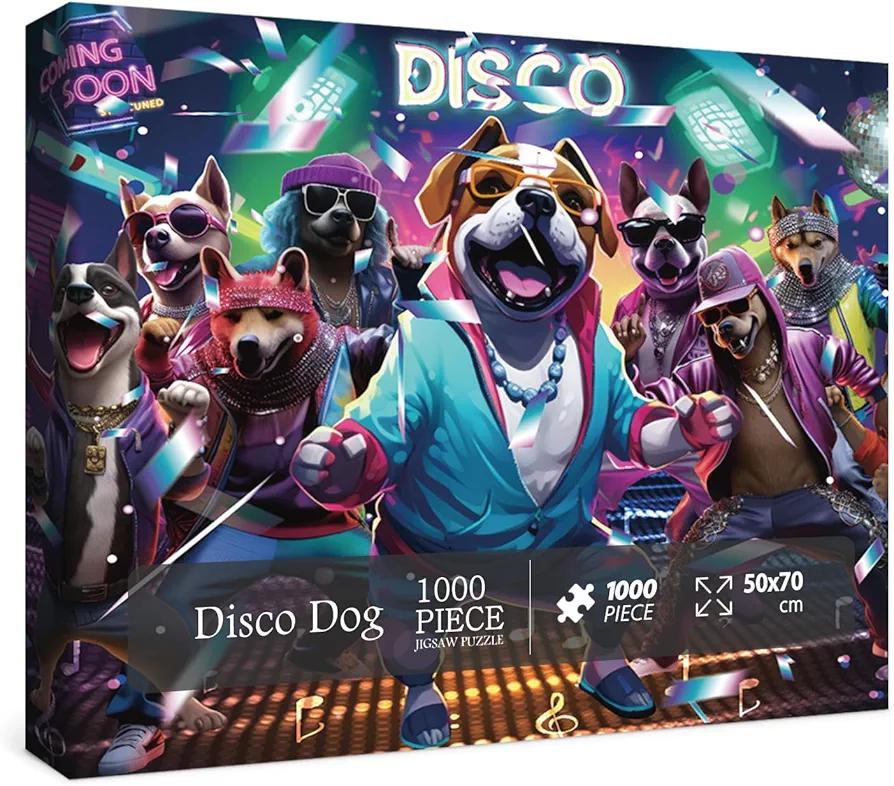 Funny Dog Puzzles 1000 Pieces for Adults, Animal Dogs Jigsaw Puzzles Hip Hop, Dance Puppy Bulldog Jigsaw Puzzle Collage Puzzles as Family Game