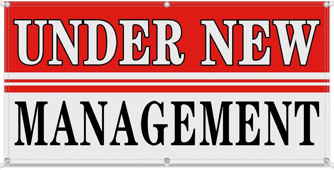 Hahafelt 2x4 Feet Under New Management Banner Sign with 6 Grommets Weatherproof Polyester Vinyl Hanging Banner for Outdoor Indoor Business Industrial Store Yard Signs