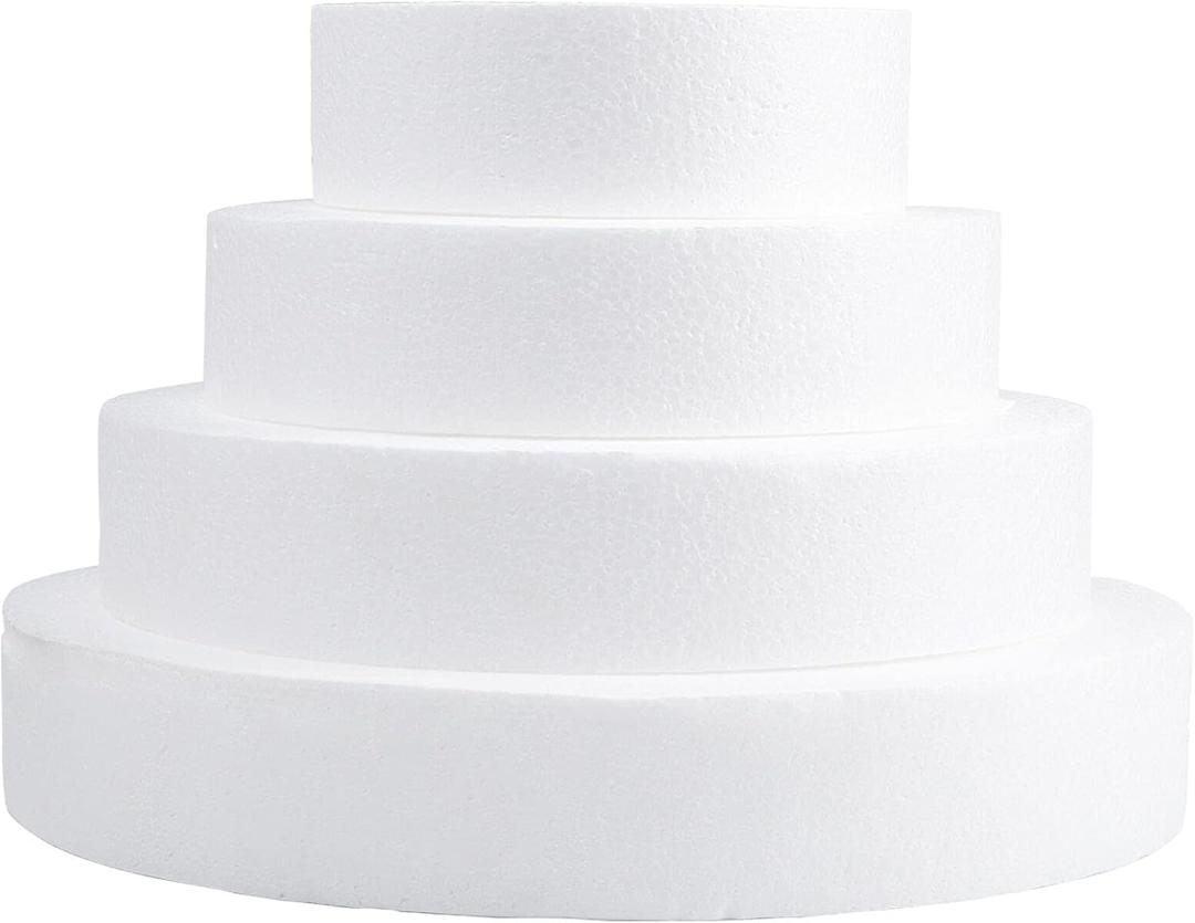 Hedume Set of 4 Round Cake Dummy, 4 Sizes Foam Dummies, 6-12 Inches for Decorating and Wedding Display