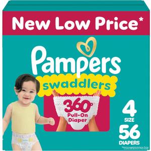 Pampers Diapers - Swaddlers 360 - Size 4, 56 Count, for up to 100% Leakproof Premium Skin Protection (Packaging May Vary)