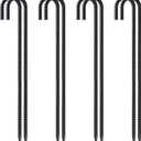 VVOKGO 24 Inch Rebar Stakes Heavy Duty J Hook Ground Anchors, 3/8 Inch Diameter Curved Steel Plant Support Garden Stake with Chisel Point end, Hammer Through for Camping Tent - Black Coated (8) (08Pcs-Black, J-24 Inch-3/8")