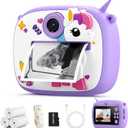 Kids Camera Instant Print, Digital Camera for Kids, Self Cam Instant Print with SD Card & 3 Rolls Paper, Christmas Birthday Gift for Boys Girls 3-12 with Silicone Cover (Purple)