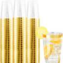 Ciaell 120PCS Gold Plastic Cups - 12Oz Heavy Duty Plastic Cup - Disposable Gold Rimmed Cups - Premium Gold Rim Cup Perfect for Wedding & Party
