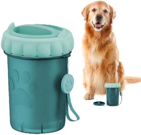 4 x Dog Paw Cleaner Cup - Plastic Paw Cleaner for Dogs w/Silicone Lid, Soft TPR Bristles & Removable Brush - Ideal Dog Paw Washer for Outdoor & Indoor Use - Easy-to-Use Paw Scrubber for Dogs, Teal