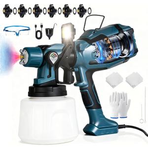 Paint Sprayer for House Painting, 1250W Spray Paint Gun 6 Nozzle 3 Patterns 1400ML Detachable Container with LED Easy to Clean, Electric Paint Sprayer for Furniture Cabinets Fence DIY (Blue)