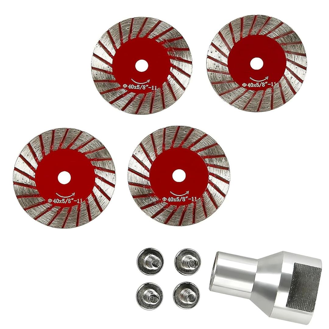 40mm Diamond Saw Blade & Sanding Disc Set with Removable Flange (5/8-11 Thread) Ideal for Beveling, Carving, and Lettering on Granite, Marble, and Tombstones Versatile Stone Processing Tools(5pcs)