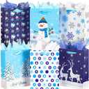 SPERPAND 24 Pack Small Christmas Gift Bags with Tissue Paper, 8.7"x6.3"x3.1", Blue and White Xmas Gift Bags Bulk with Handles for Christmas, Birthday Parties, Gift Wrapping