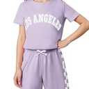 Dorbee Toddler Girl Summer Outfits Plaid Print School Girl Outfit and Short Sleeve Shorts, Purple, 3-4 Years