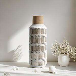 Rustic Ceramic Vase for Living Room Bedroom 11.02'' Farmhouse White Flower Vases for Bouquet Fake Plant Home Decor Office Table Shelf Fireplace Centerpieces Retro Vintage Classic Modern