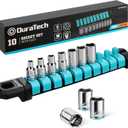 DURATECH 1/4" Drive Socket Set, Metric Socket Set 10PCS, Mechanic Metric Socket Sets with Storage Rack, 6-Point Shallow Socket Set, 4mm, 5mm, 6mm, 7mm, 8mm, 9mm, 10mm, 11mm, 12mm, 13mm