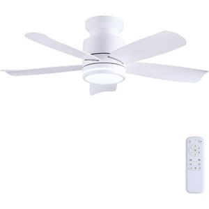 Wiviniya Ceiling Fans with Lights and Remote Control, 41 inch Low Profile Flush Mount Ceiling Fan, 3 CCT LED Dimmable Lights 5 Reversible Plastic Blades 6 Speeds for Bedroom Living Room, White