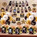 Hahafelt 42 Pcs Graduation Black and Gold Decorations, 6 Light up Picture Decorative Boxes 2 Class of 2026 Photo Banner 18 Balloons 10 Hanging Swirls 2026 Grad Party Supplies for High School College