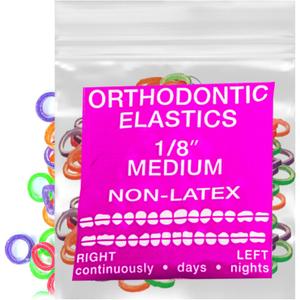 Neon Non-Latex 100 counts Intraoral Elastic Bands Orthodontic Elastics Dental Rubber Bands Made in US Medium 1/8'', Neon