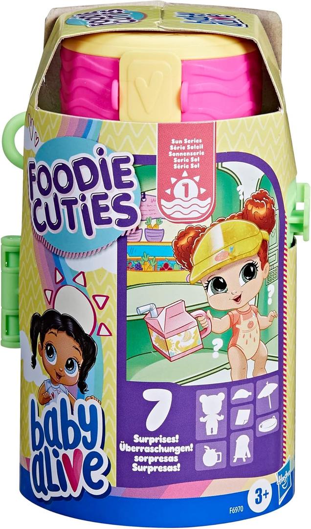 Baby Alive Foodie Cuties, Bottle, Sun Series 1, Surprise Toys for Girls, Baby Doll Set, 3-Inch, Kids 3 and Up, 3 Pack
