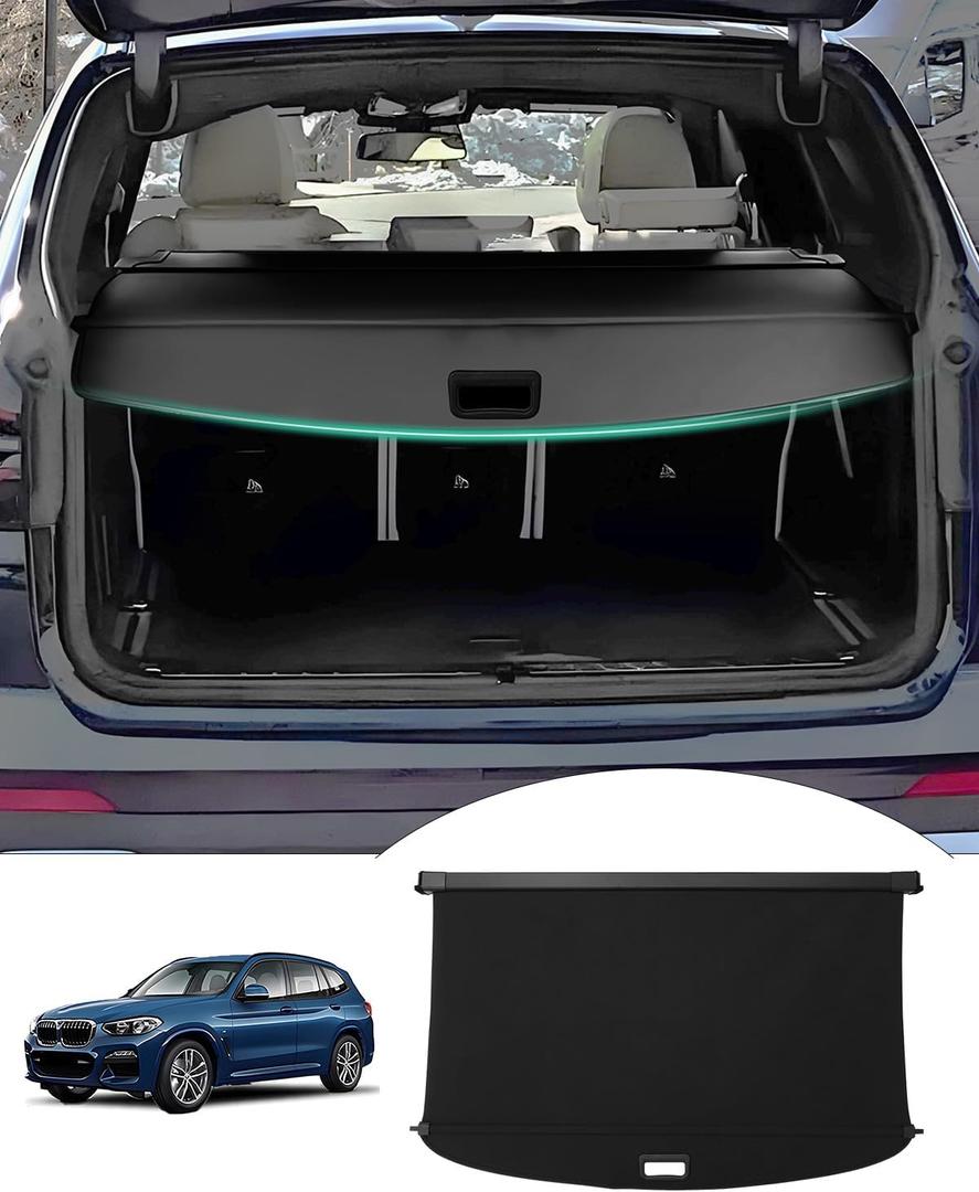 Powerty Retractable Cargo Cover for 2018-2024 BMW X3, Canvas Texture Trunk Cover Privacy Screen Rear Security Shade for BMW X3 Accessories