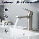 BELZ Brushed Nickel Bathroom Faucet, Modern Single Handle One Hole Bath Vanity Sink Faucet with Pop Up Drain and Deck Plate for 1 or 3 Holes