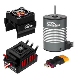 Hobby Fans Waterproof S3650 3900KV Brushless Motor 3.175mm Shaft with 60A Sensorless Brushless ESC Electric Speed Controller Combo Set and Heatsink for 1/10 Remote Control Car Truck, Red
