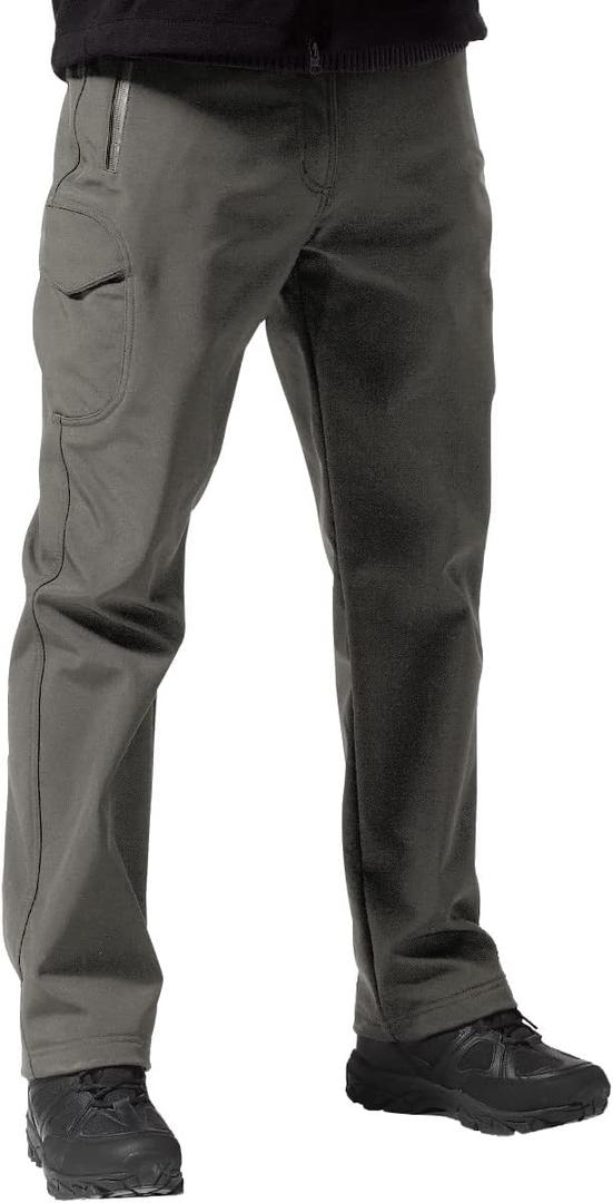 FREE SOLDIER Men's Outdoor Softshell Fleece Lined Cargo Pants Snow Ski Hiking Pants with Belt (30W x 32L, Gray)