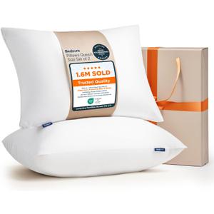 Bedsure Pillows Queen Size Set of 2 - Hotel Collection Bed Pillows for Sleeping, with Down Alternative Filling, Soft Support for Back, Stomach or Side Sleepers, Queen/Full, 28"x19", White, 2 Pack