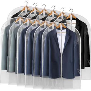 40" All Clear Garment Bags for Hanging Clothes, 12 Packs Suit Bags for Closet Storage, Plastic Waterproof Suit Cover Bags with Zipper for Coats, Jackets, Shirts (Set of 12) (24'' x 40'')