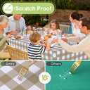 Smiry Rectangle Table Cloth, Waterproof Vinyl Tablecloths with Flannel Backing, Wipeable Buffalo Plaid Table Cover for Picnic, Indoor and Outdoor (Khaki & White, 60"x84")