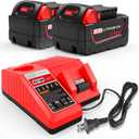 6.0Ah 18V for Milwaukee M-18 Battery WK18 N12-18C Dual Port Charger Compatible for Milwaukee 18v Battery and Charger Combo Fast Charging M12 M-18 48-11-1850 48-11-1860 48-11-1820 48-11-1840 48-11-1815