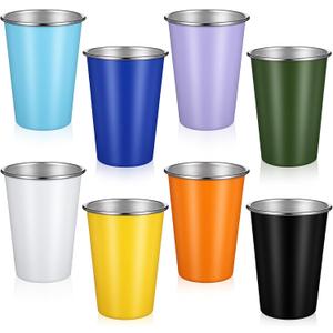 8PCS Stainless Steel Cups, 17 oz Metal Pint Cups Unbreakable Drinking Water Tumblers, Stackable Durable Steel Drinking Glasses for Adults Bar Home Restaurant Travel Picnic Camping Outdoor