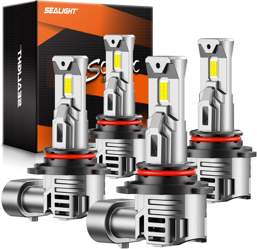 SEALIGHT 9005 9006 Fog Bulbs, 80000LM 6500K Cool White, 1:1 Mini Size, 9005 9006 Bulb with 13000RPM Cooling Fan, 3 Mins Plug-N-Play, Non-polarity, Pack of 4