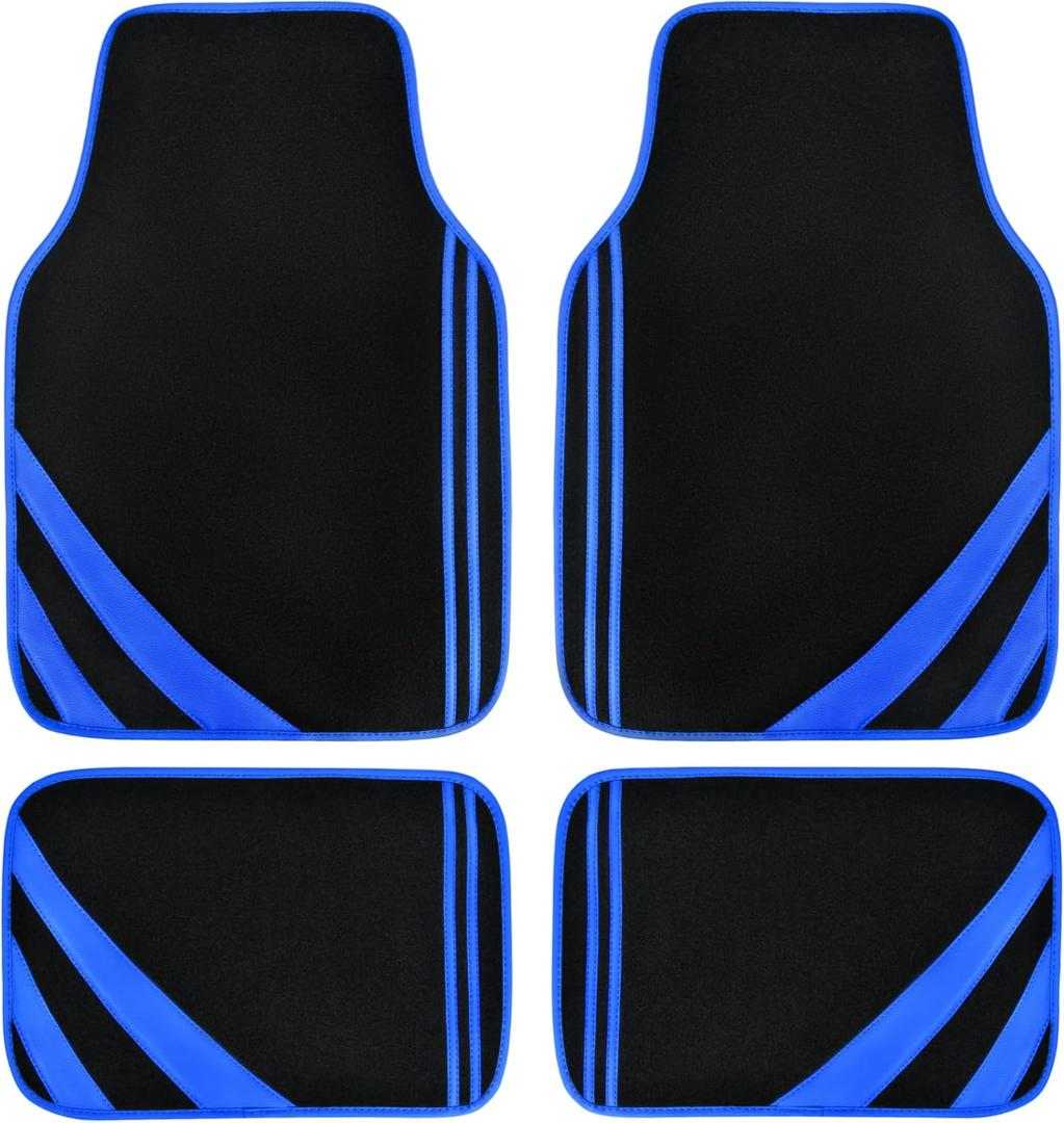 CAR PASS Faux Leather Car Mats Blue Edge Waterproof Car Floor Mats Car Carpet Mats 4 Pieces with Double Stitch Line Anti-Slip Backing Design, Universal Fit for Most Vehicles,SUVs,Sedan,Vans